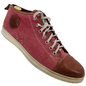 Bruno Magli Italy Burgundy Brown Canvas Leather Mid Sneakers Mens 7 Casual Shoes